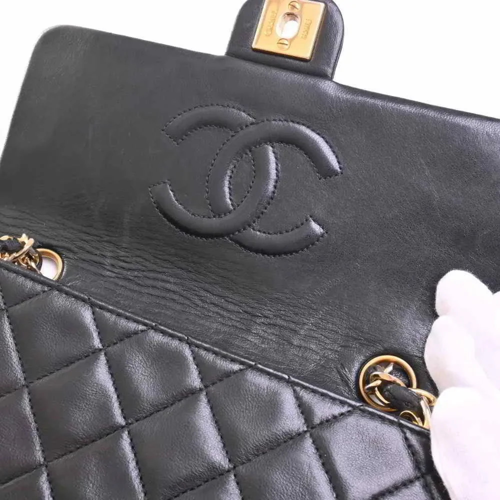Chanel Lambskin Matelasse Here Mark Chain Shoulder Bag Black